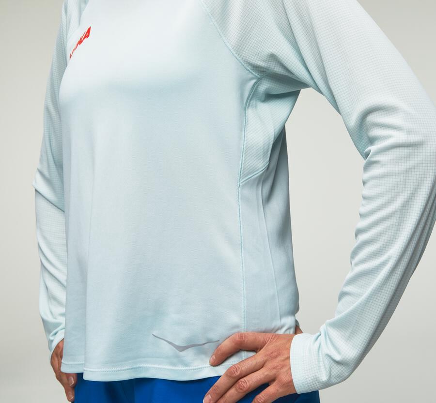 Hoka One One Womens Tops - Performance Long Sleeve - Blue - RFNH96230
